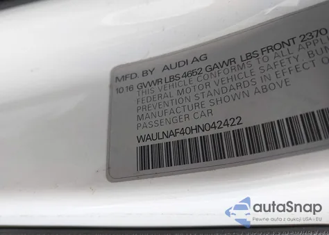 2017 Audi A4 2.0T Premium from USA, damaged, VIN WAULNAF40HN042422